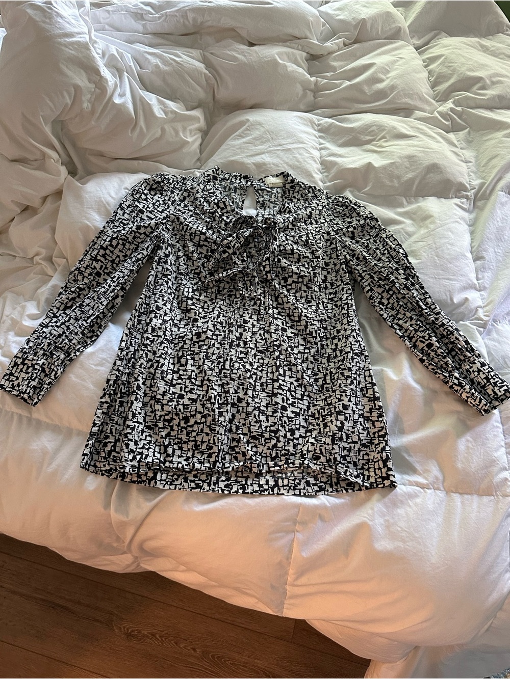 kate spade Black and White Printed Tie-Neck Blouse